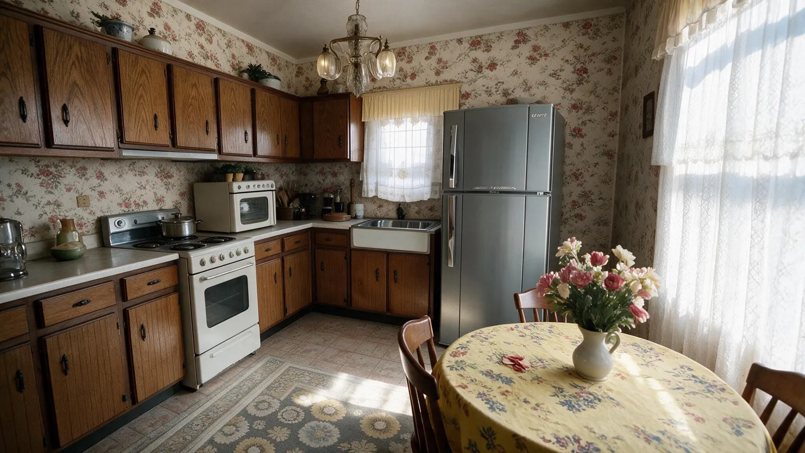 Master image of the family kitchen with a CRAFFT refrigerator and a dining table