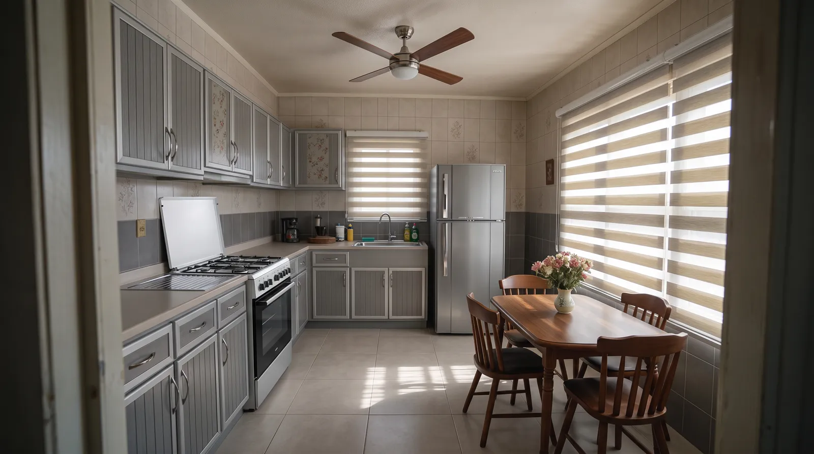 Master image of the modern kitchen used for the present-day scenes