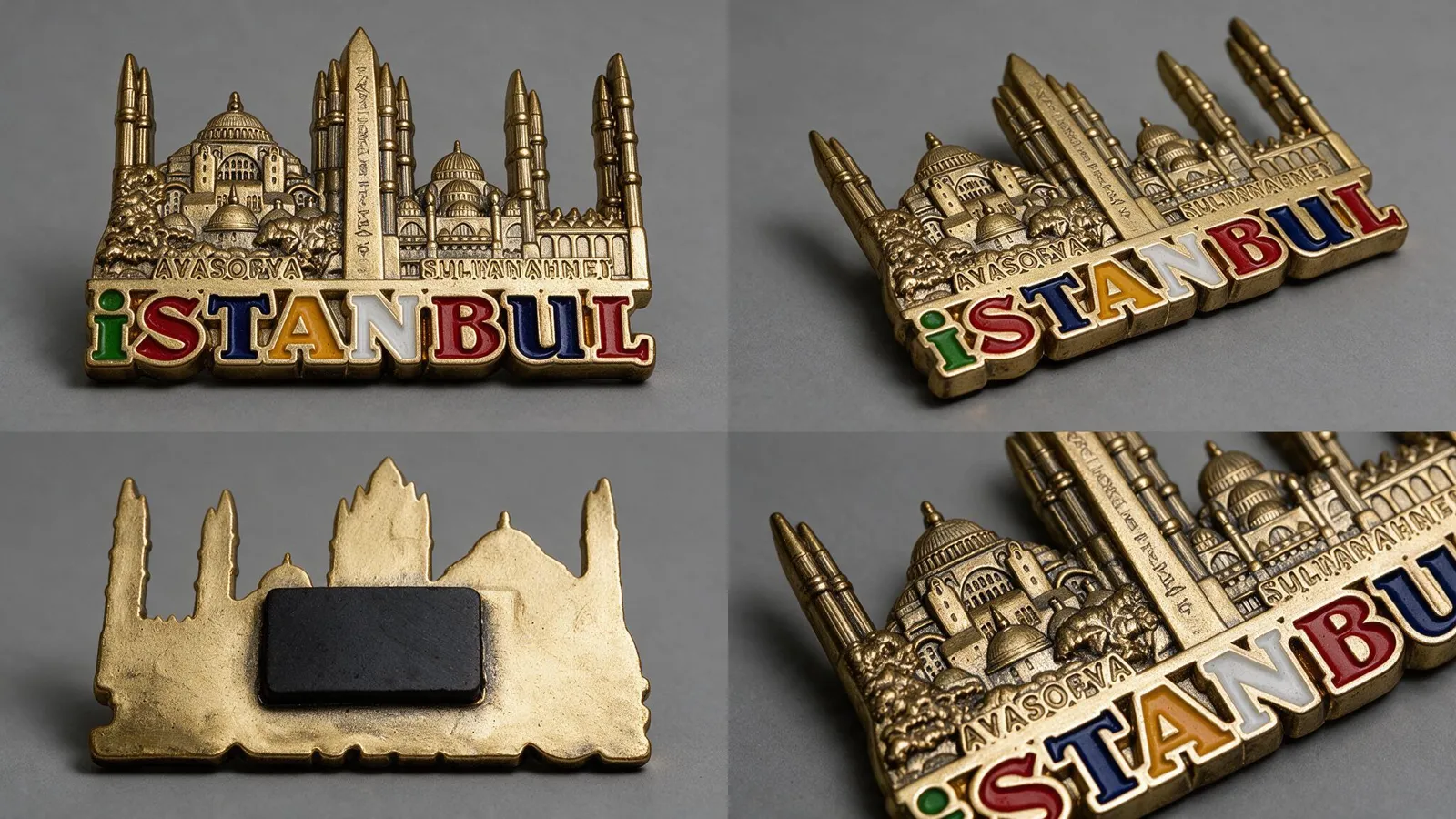 Gold Istanbul skyline souvenir magnets from several angles
